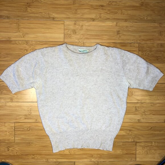 Vintage Cashmere Sweater Heather Cream sz M /L Winter Fall Pinup Neutral knit - Picture 2 of 7